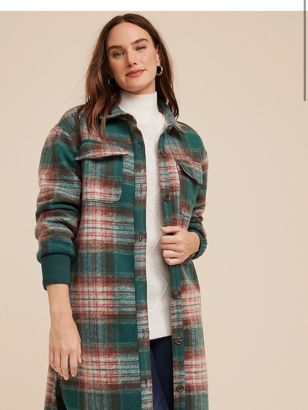 Maurices Green and Rust Plaid Long Shacket